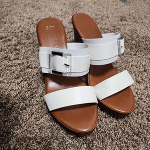 Italian Shoemakers White and Brown Mules